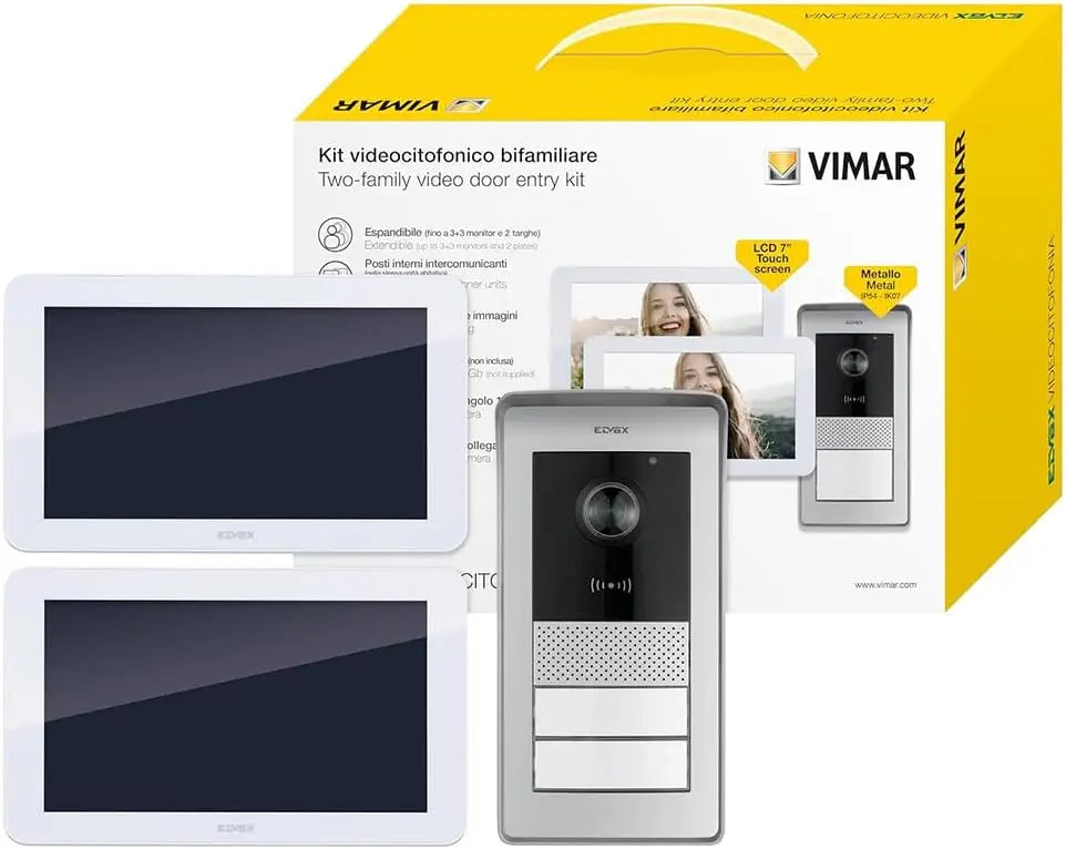 Vimar K42936 Kit portier-vidéo en saillie Contenant: 2 portiers-vidéo à écran Tactile LCD 7' Mains Libres – 32 Go, noir