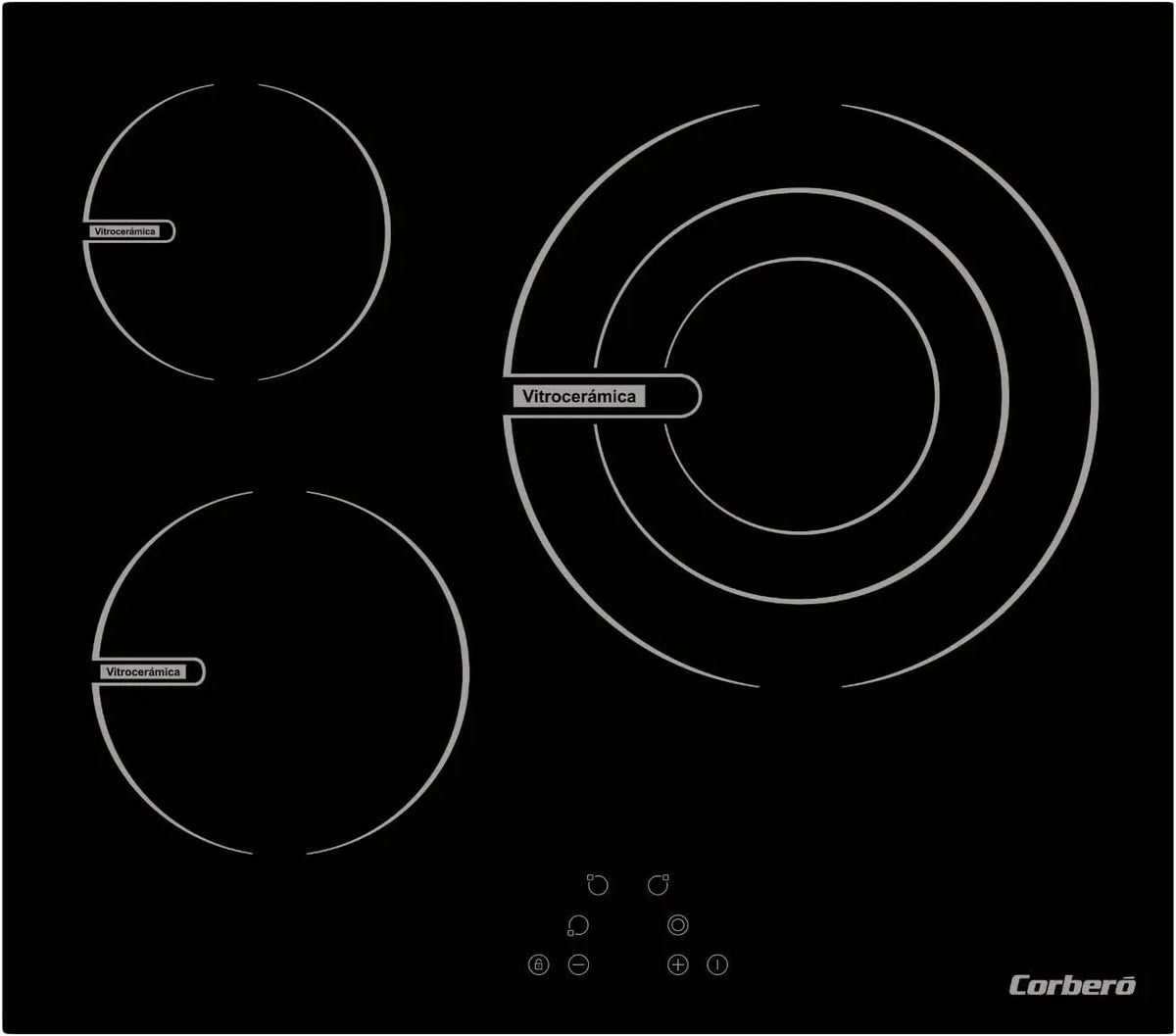 Corberó CCVG35BF Plaque vitrocéramique 59 x 52 x 6 cm 3 zones de cuisson Extra large 28 cm 5700 W – noir