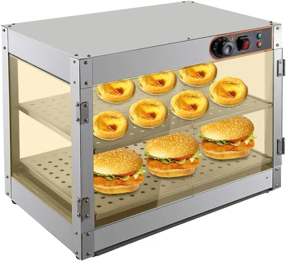 Catering - Vitrine chauffante avec éclairage - 800 W - Réglage thermostatique de 30 à 85 °C - – 61 x 38 x 51 cm, gris/beige