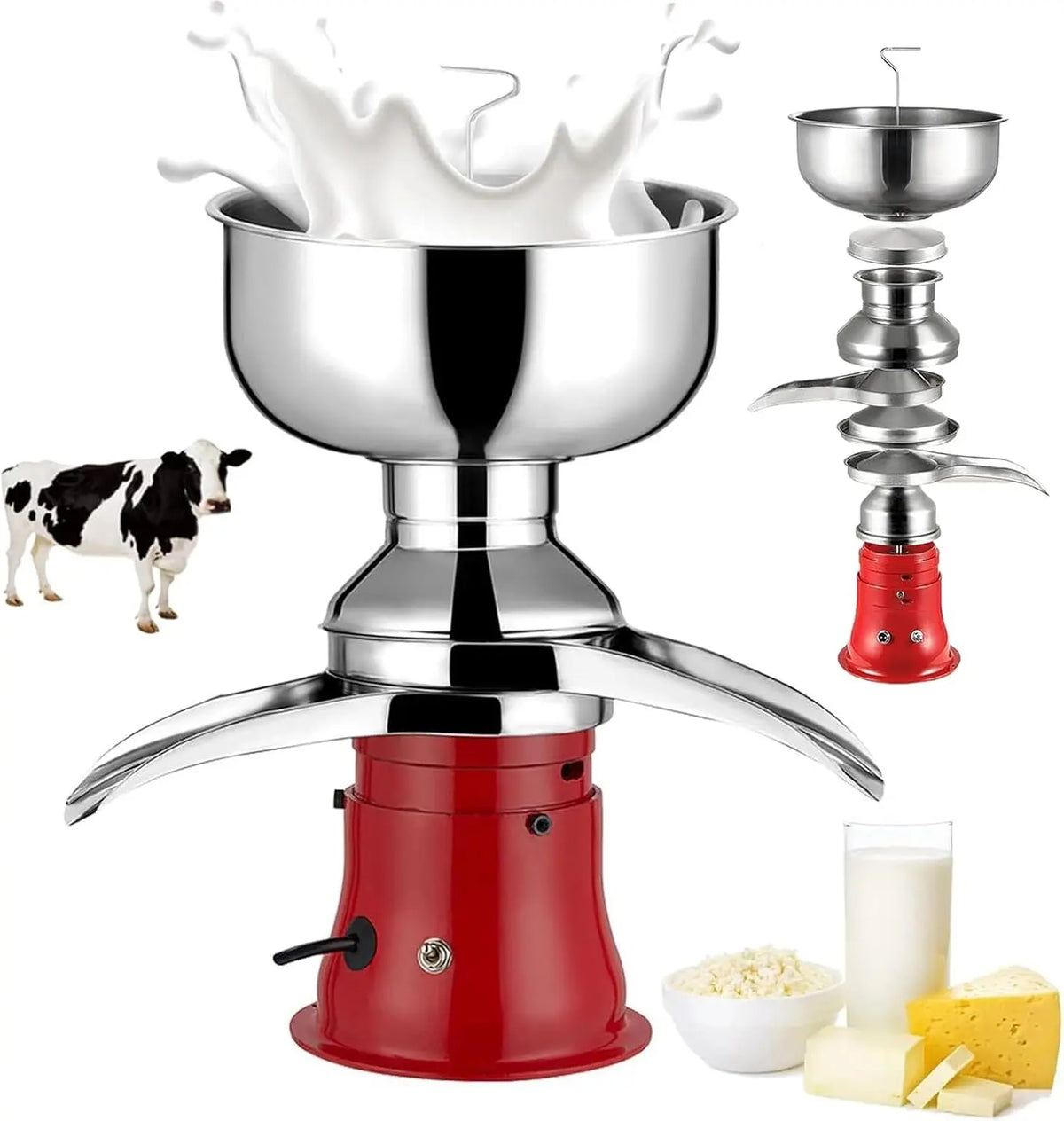 Séparateur Centrifuge Électrique Pour Lait 50L/h – 200 W, gris/rouge