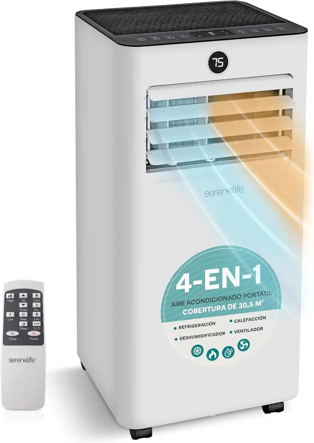 SereneLife Climatiseur portable 9000 BTU 2,34 kW – gris/blanc