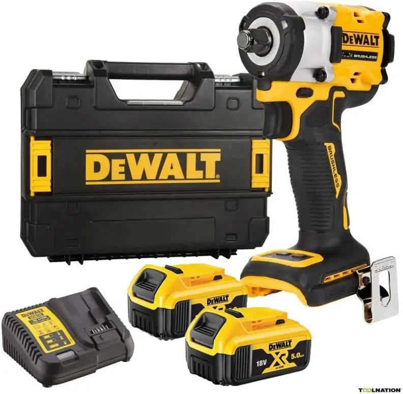 Clé Impact sans balais XR 18 V 1/2' 406 Nm avec anneau de rétention avec 2 batteries Li-Ion 5 Ah – DCF921P2T-QW, noir/gris