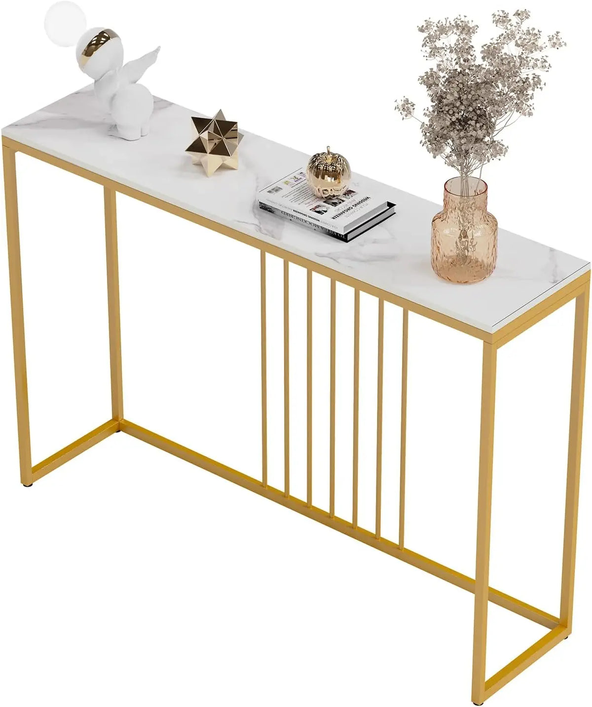 FATIVO – Table Console d'Entrée en Pierre Frittée Blanc 120x30x79cm
