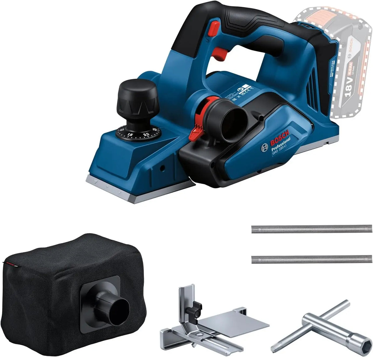 Bosch Professional système 18V: rabots sans fil GHO 185-LI clé de montage – noir/bleu/gris