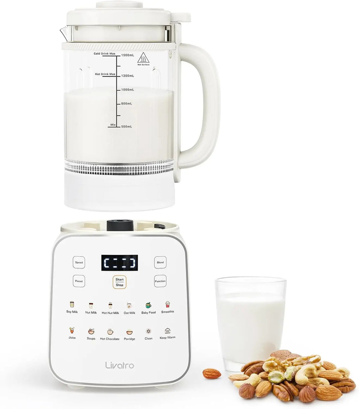 Machine à lait végétal 1,5 L 12‑en‑1 – gris/orange/beige