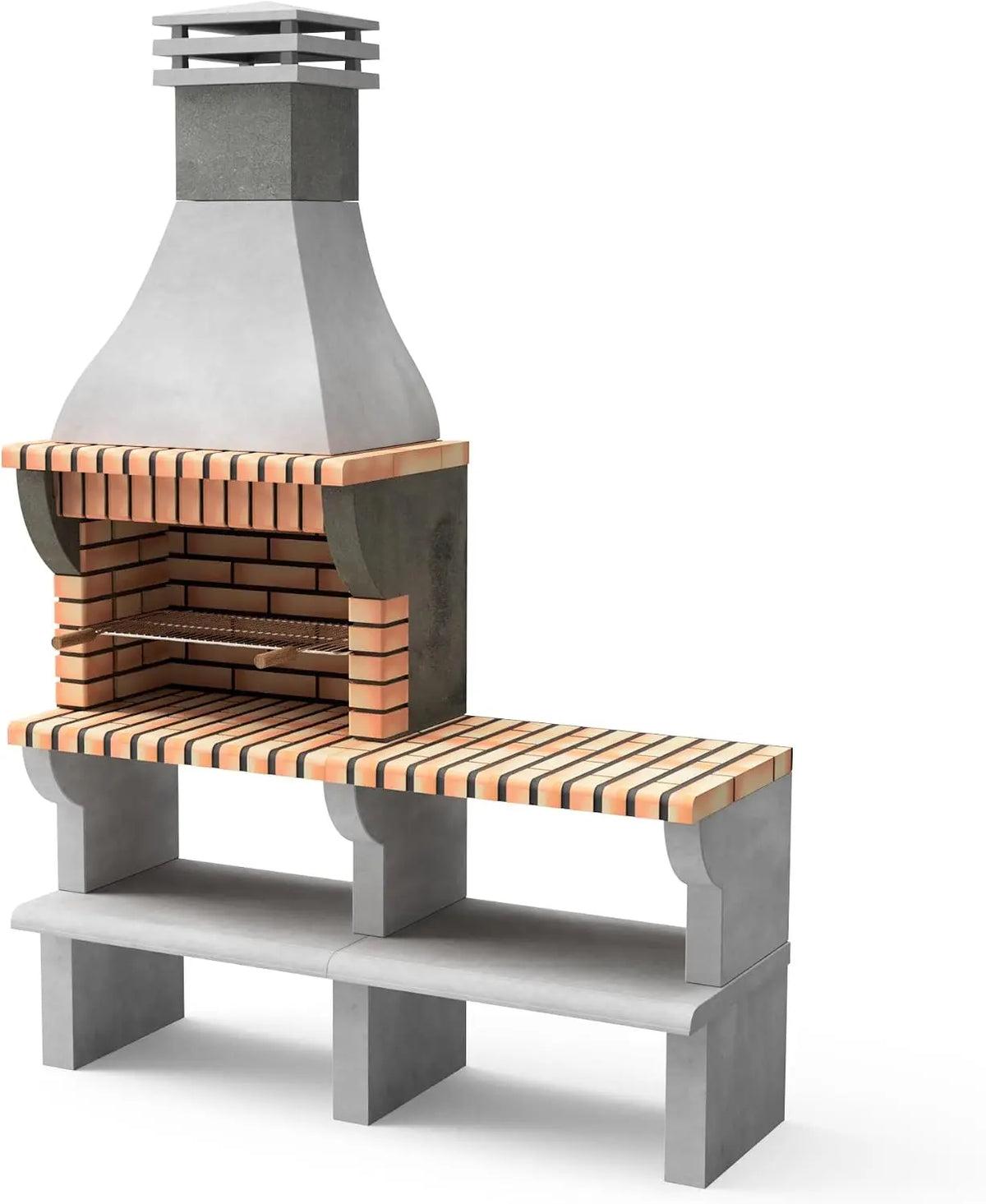 MOVELAR - Barbecue préfabriqué à bois et charbon en béton réfractaire modèle Maipu XL avec support – 165 x 58 x 245 cm