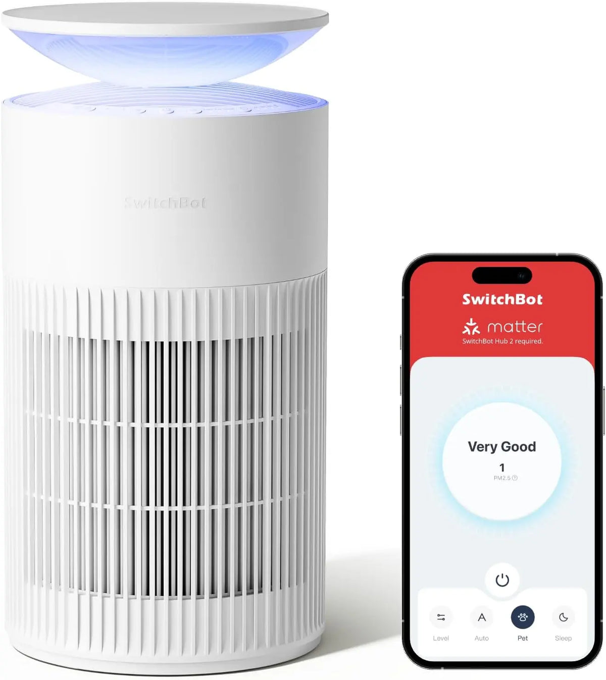 SwitchBot Purificateur D'air Avec Application Et Veilleuse – 400 m³/h, blanc
