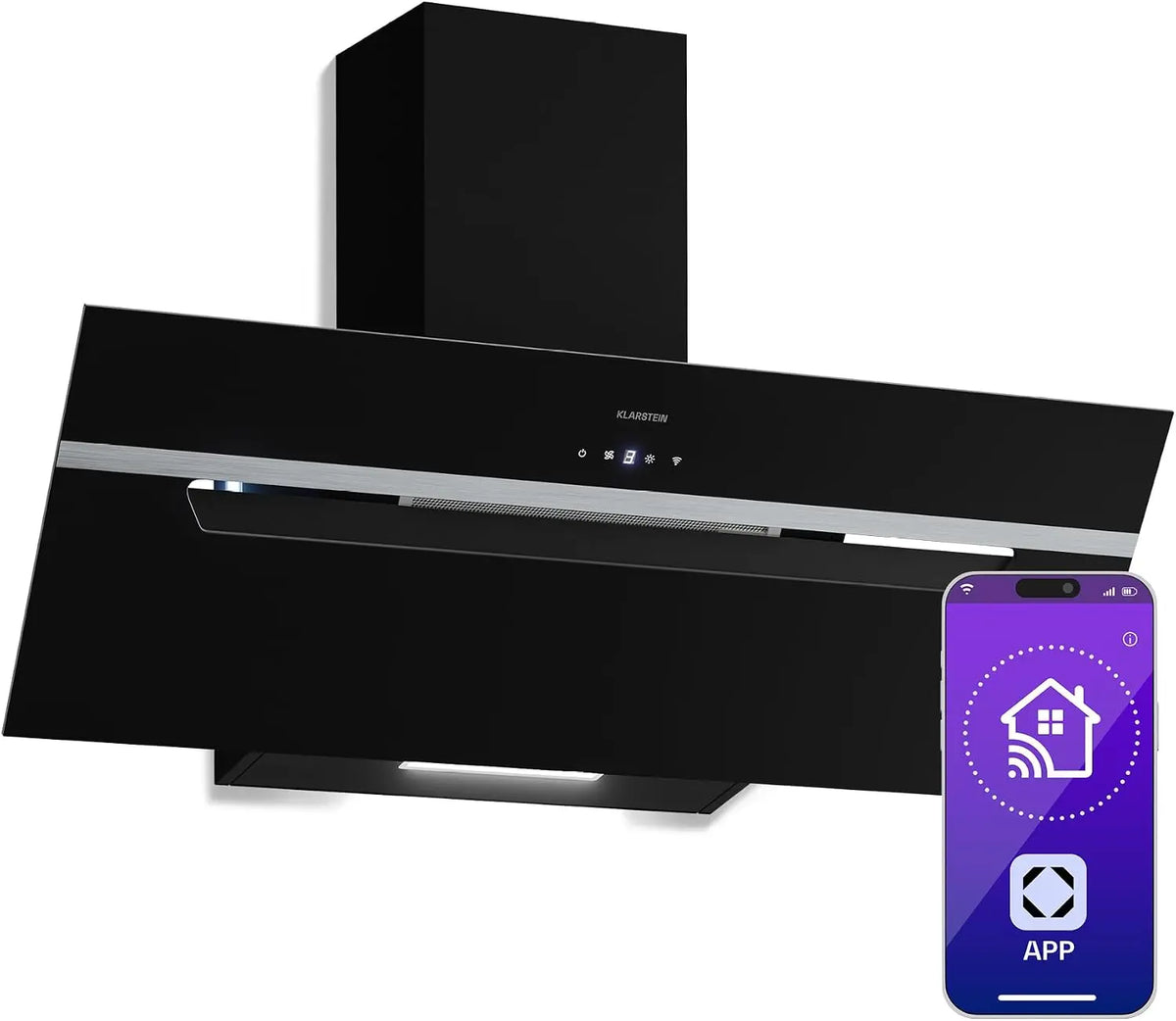 Klarstein BigBite Hotte Aspirante 90 cm - Hotte Décorative Inclinée – 55 W, 417 m³/h, noir