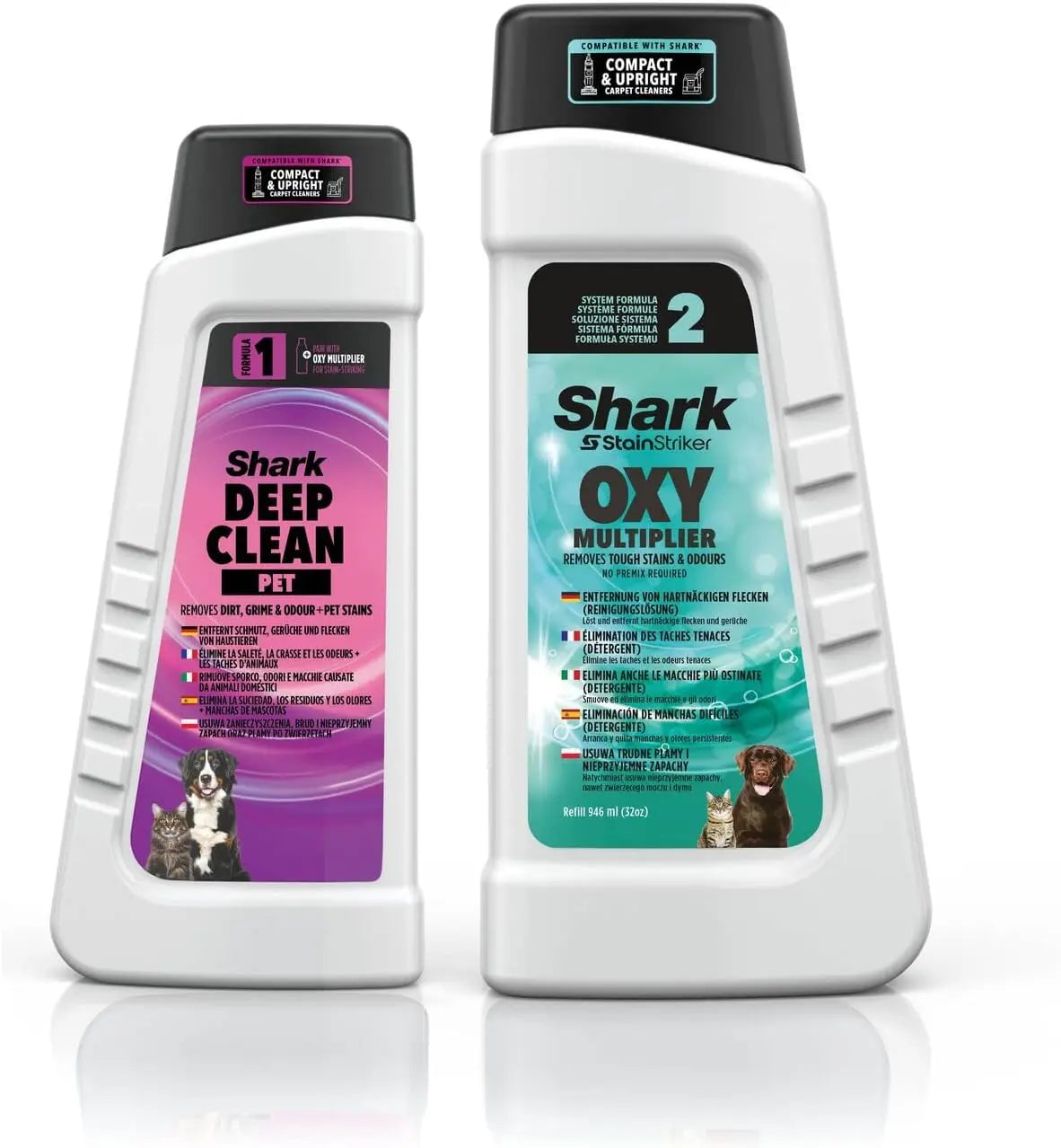 Shark StainStriker Pet Formula Bundle 946ml Oxy Multiplier Refill et 473ml Deep Clean Pet Refill – PX250EUT, XSKCMBND250EUT, gris