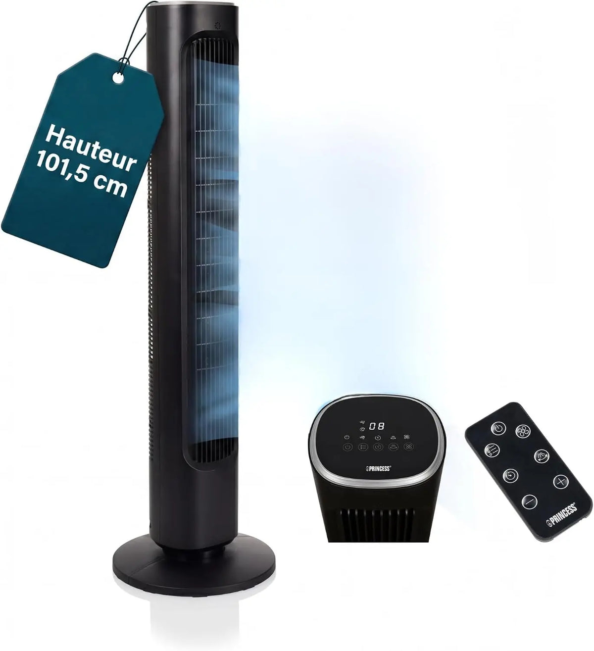 Princess Ventilateur colonne - Design élégant - 50 W - Puissant – noir/bleu/blanc