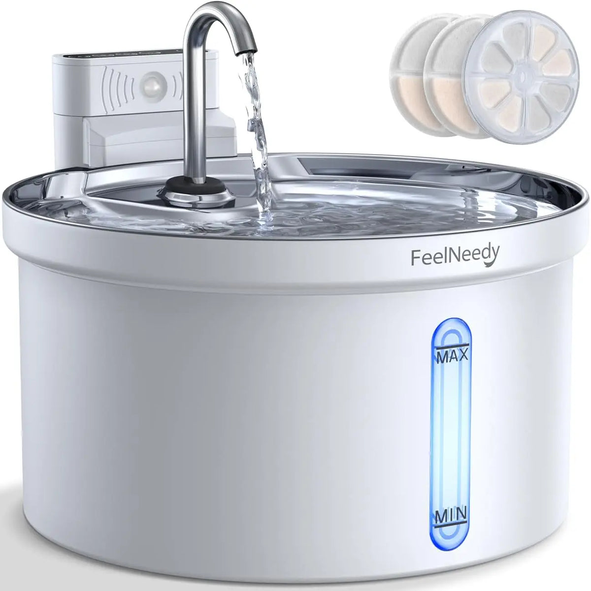 FEELNEEDY 3,5L Fontaine à Eau Robinet pour Chat sans Fil avec 3 Filtre ABS – 4,000 mAh, gris