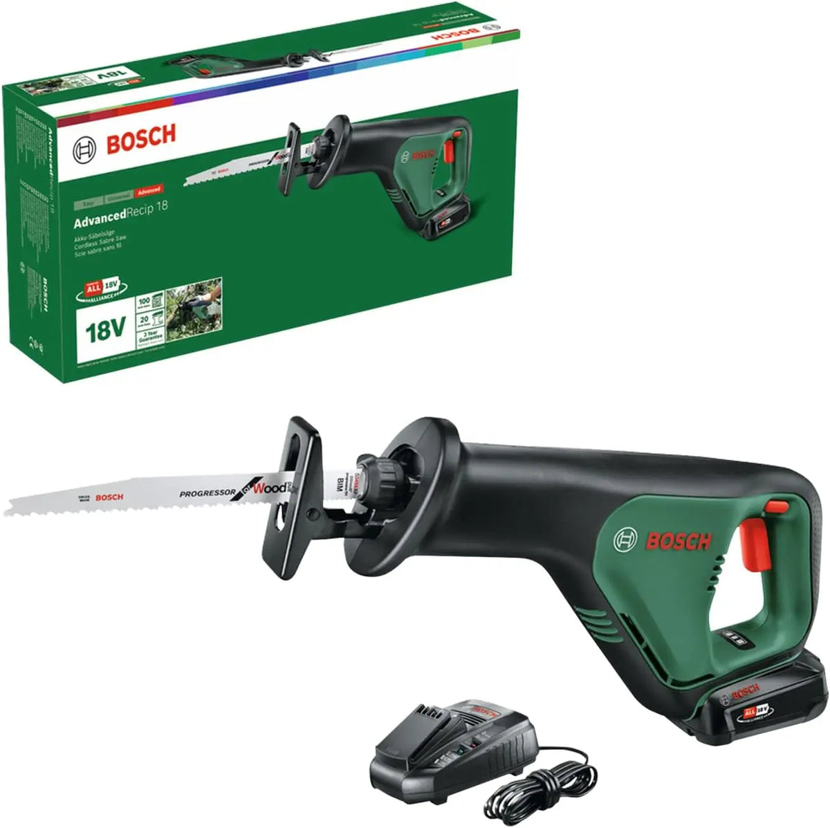 Bosch scie sabre sans fil AdvancedRecip 18 livré avec 1 batterie 2,5 Ah – vert/gris