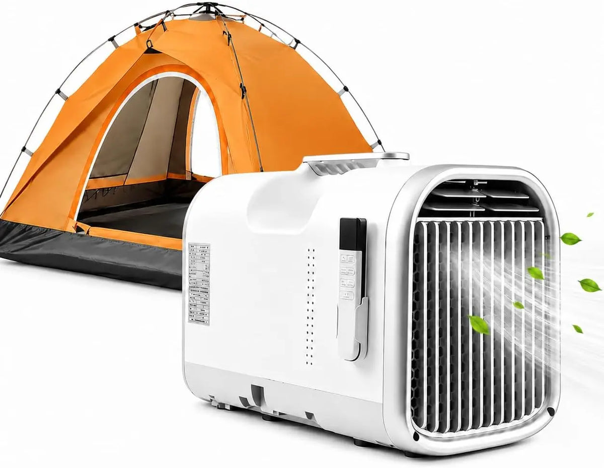 Climatiseur de camping portable 5100 BTU 4 en 1 à faible puissance AC 400 W silencieux 42 dB – gris/orange