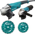 Ensemble de 2 meuleuses MAKITA GA9020 + 9558HNRG + 2 disques diamants DK0053GX2-P – gris/bleu