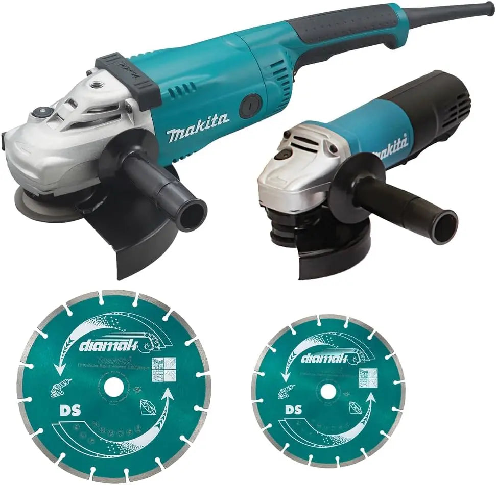 Ensemble de 2 meuleuses MAKITA GA9020 + 9558HNRG + 2 disques diamants DK0053GX2-P – gris/bleu
