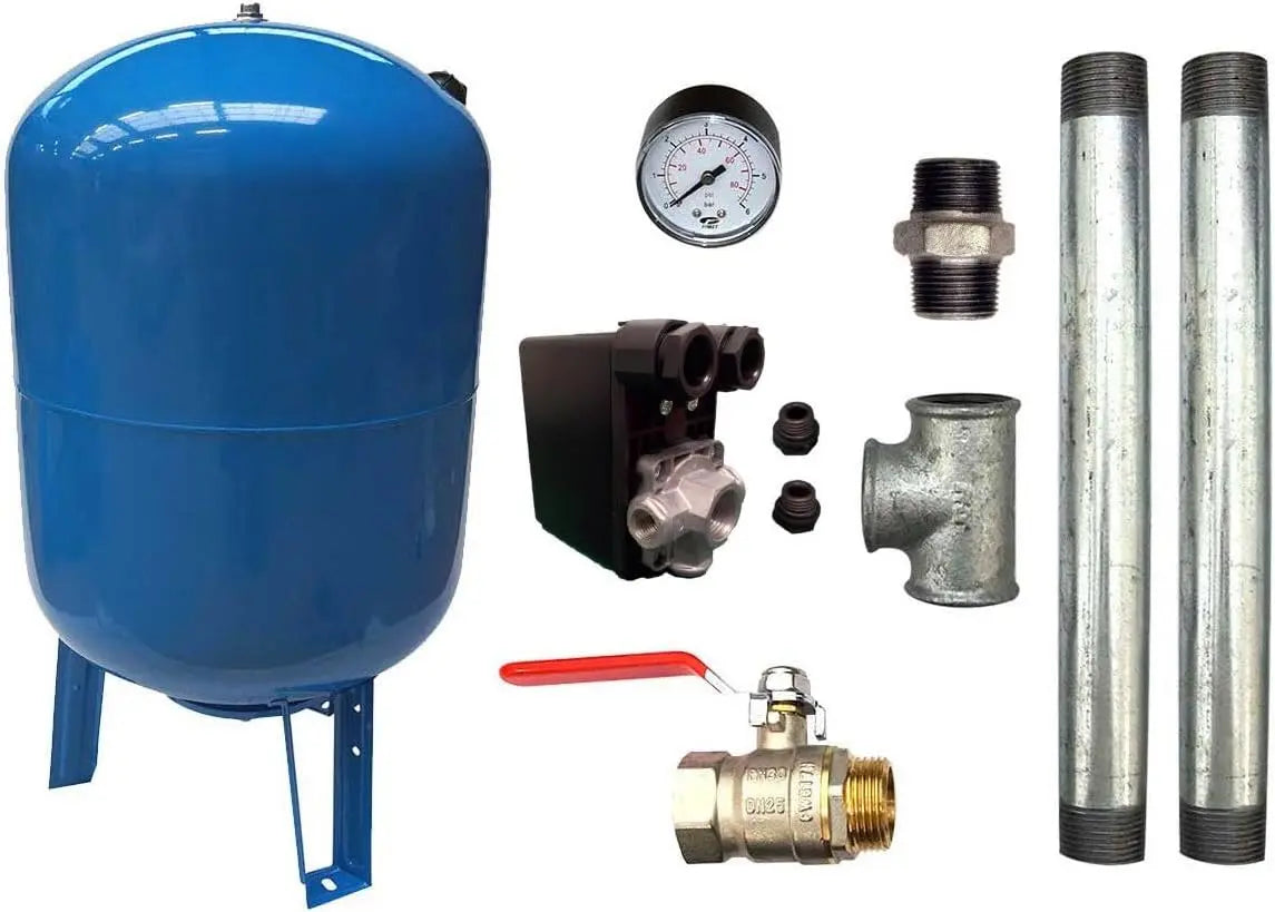 Kit Surpresseur Eau Vertical 100l - 1' Avec Pressostat Et Manomètre – bleu/gris