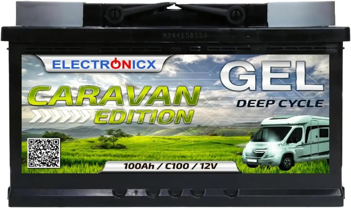 Electronicx Batterie GEL 100Ah 12V pour caravane – 278×175×190 mm, noir/gris