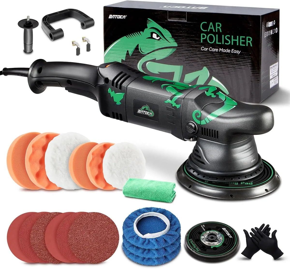 BATOCA T1 1100W Polisseuse Orbitale 15mm,150mm/125mm Polissage Voiture Set – gris/noir