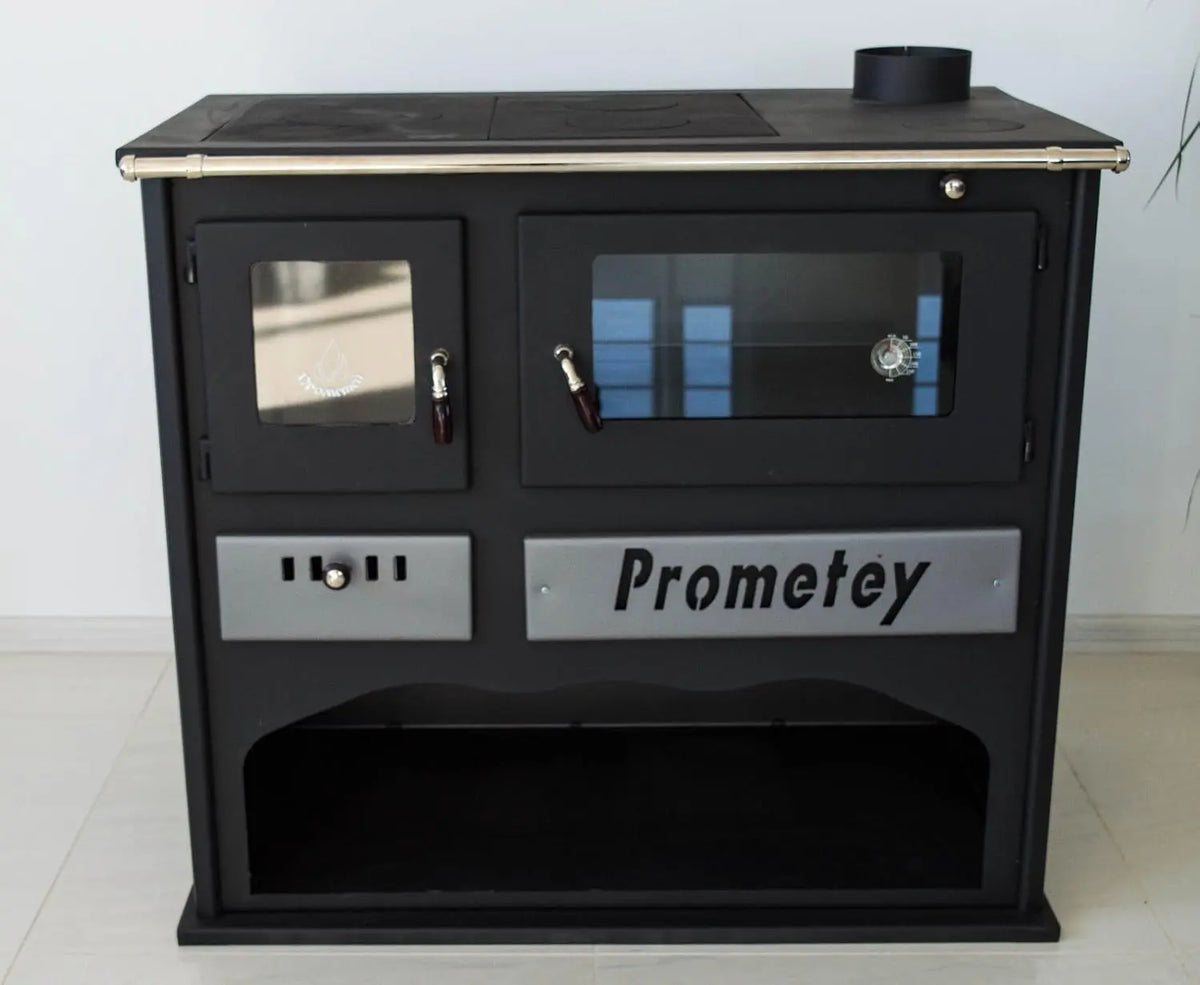 Poêle à bois cuisinière four avec verre PROMETEY 11 kW - PRAKTIK - LUX – noir/gris