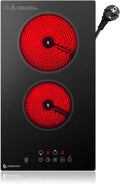 AMZCHEF Plaque Vitrocéramique 2 Feux – 3200 W, noir/gris/rouge