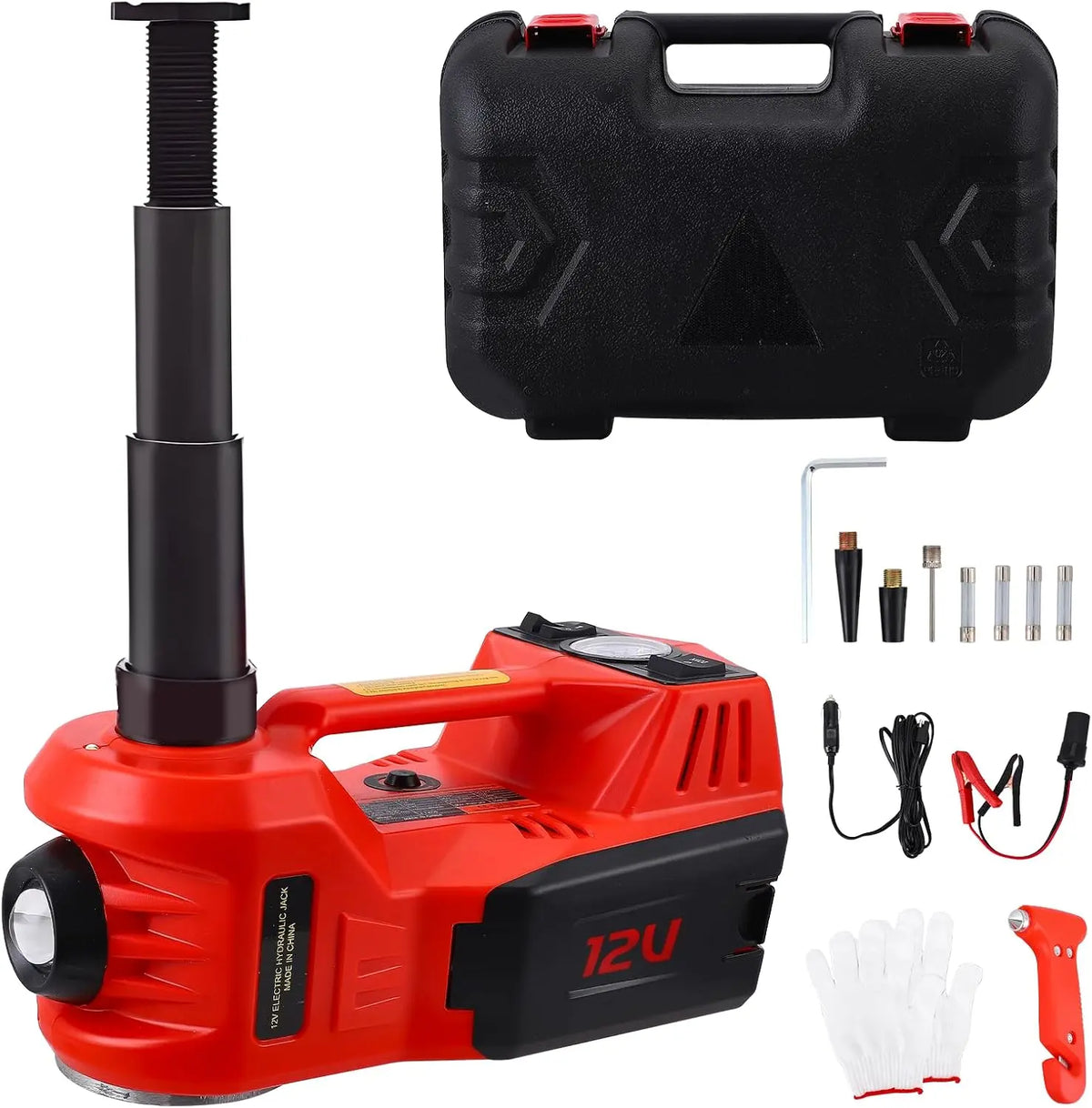 Cric Hydraulique Électrique 5T équipement de levage – 150 watts, 30*15*15 cm, noir/rouge/gris