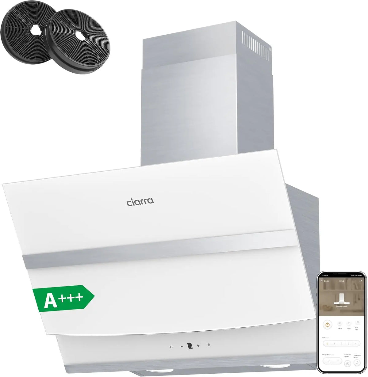 CIARRA CBCW6736N Hotte Aspirante Inclinée 60 cm A+++ 692 m³/h WiFi & APP – gris
