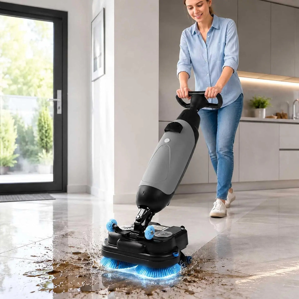 Autolaveuse Électrique À Double Réservoir appareil de nettoyage – sans fil, 250 W, 10000 mAh, 50 × 36 × 120 cm, gris
