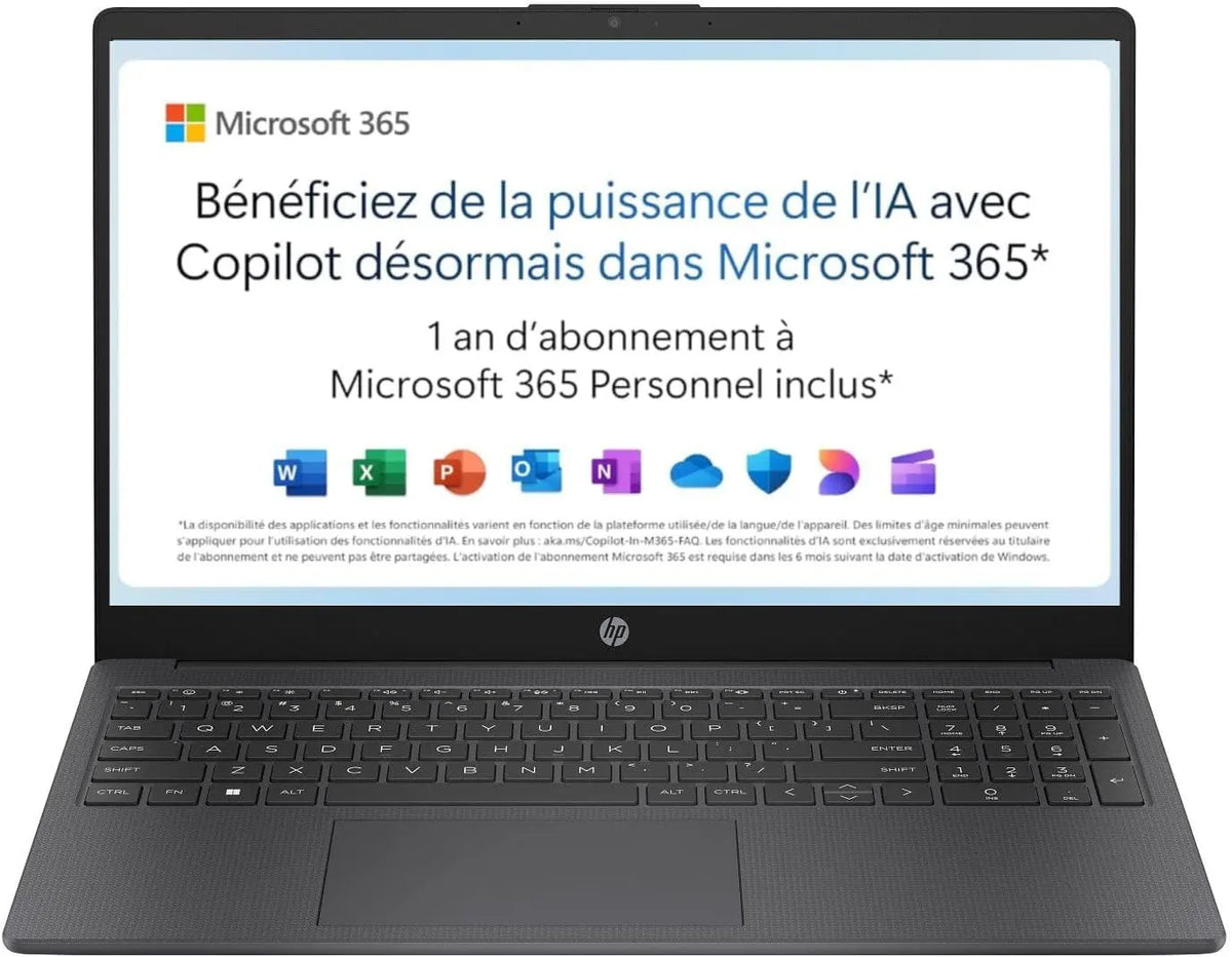 HP 15-fd0001sf Ordinateur portable 15,6' FHD – N100, 45 W, 4 Go / 128 Go, argenté