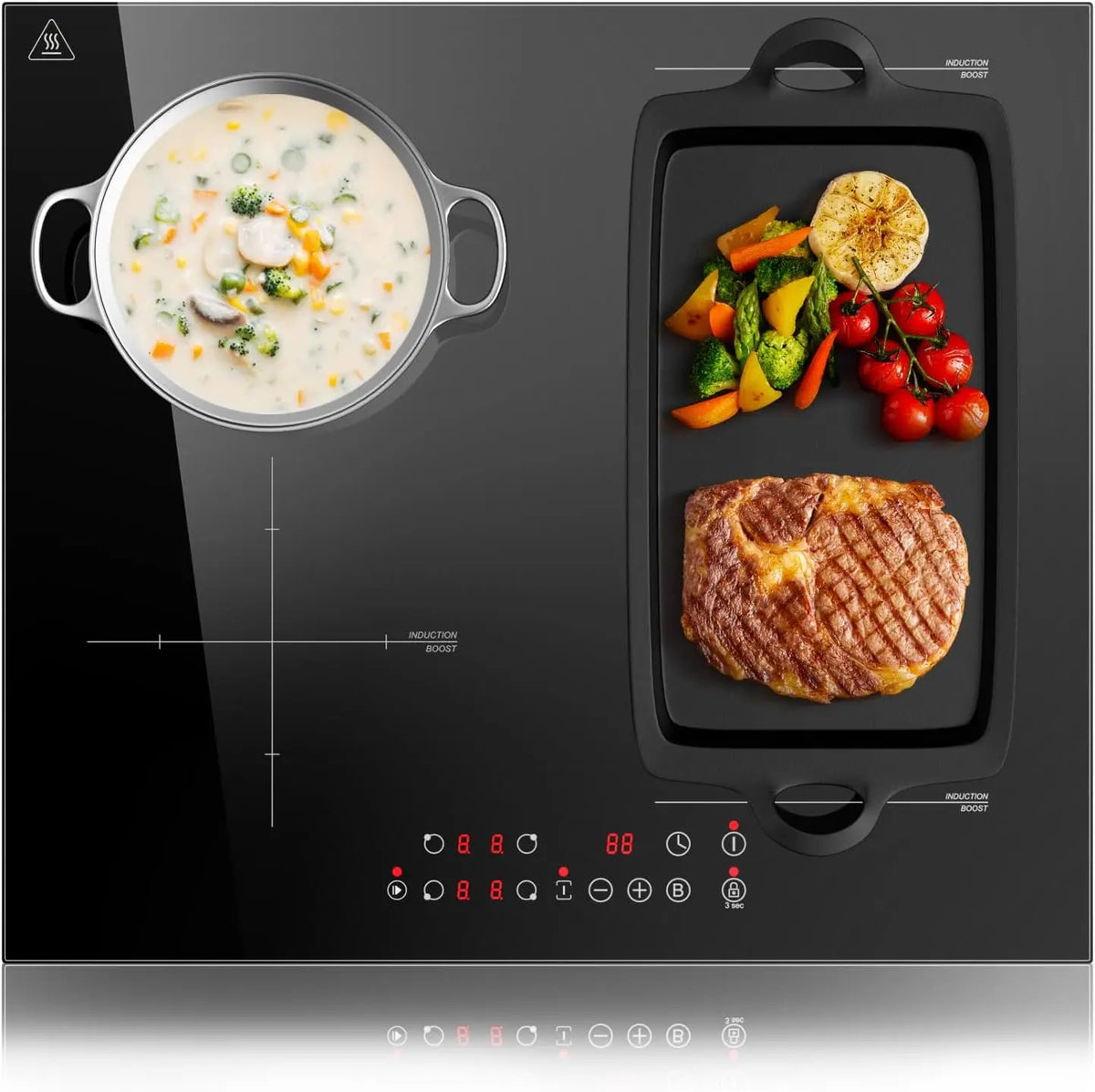 Plaque Induction 4 Feux – 6000 W, noir/gris