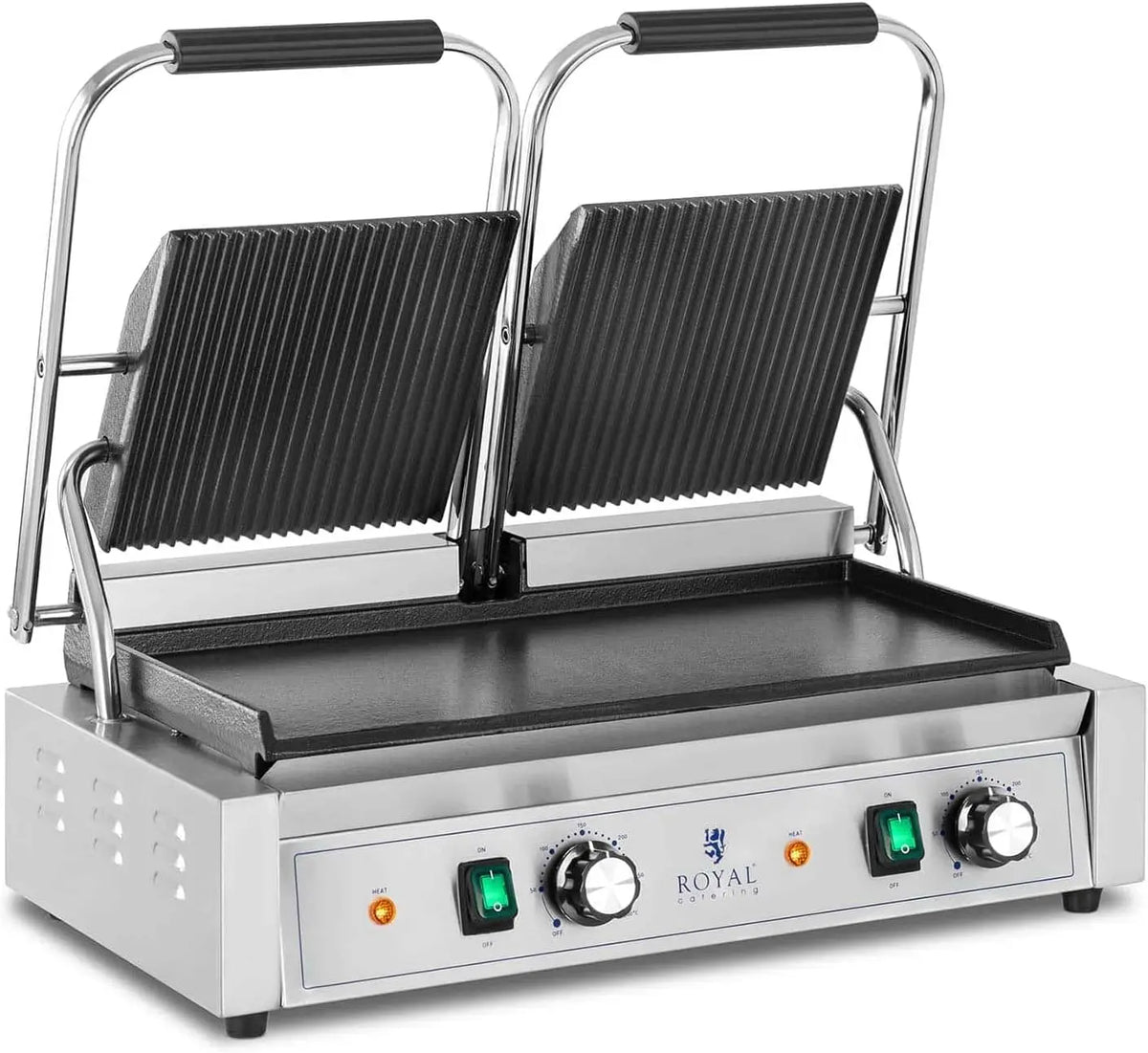 Royal Catering RCPKG-3600-M Machine À Panini Double Toaster Plancha Électrique Professionnelle Rainurée + – gris/noir