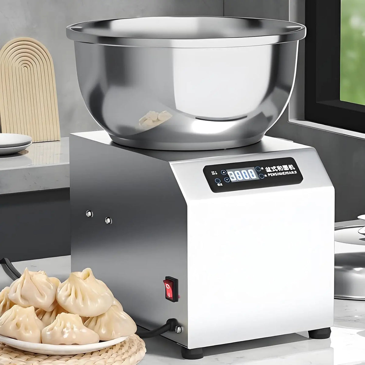 Pétrin Électrique en Acier Inoxydable Petrin a Spirale Professionnel avec Cuve Amovible et Couvercle – 550 W / 1500 W, argenté