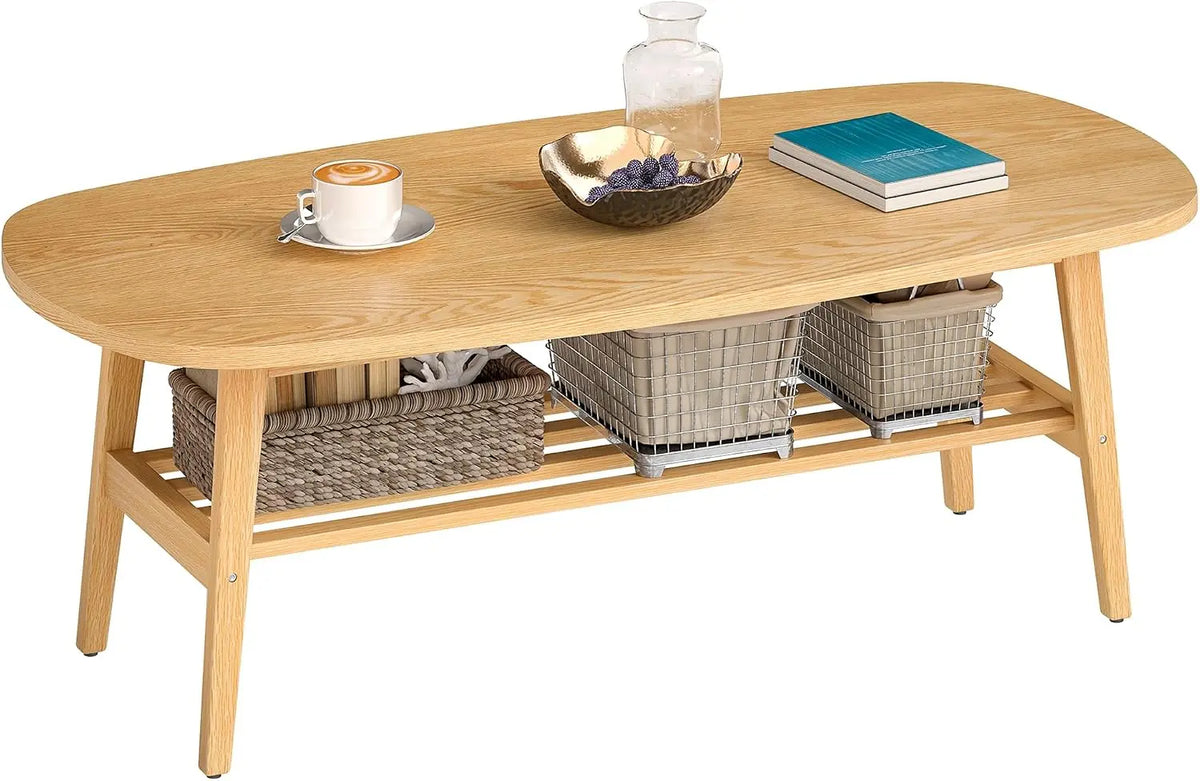 HOMCOM Table Basse à 2 Niveaux Table de Salon 120 x 60 x 42 cm Bois Naturel – beige/gris