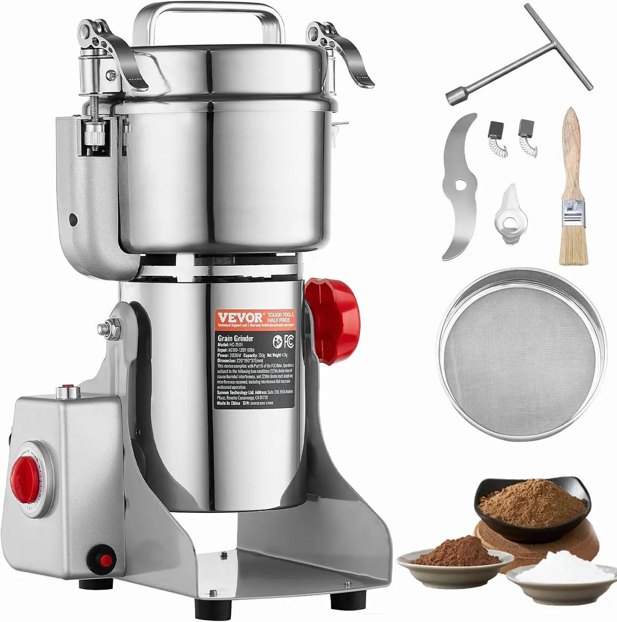 VEVOR Moulin à Épices Électrique 750 g – 2000 W, argenté