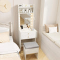 COSTWAY Petite Coiffeuse avec Miroir et Tabouret – 72 x 39 x 151 cm, gris/beige/blanc