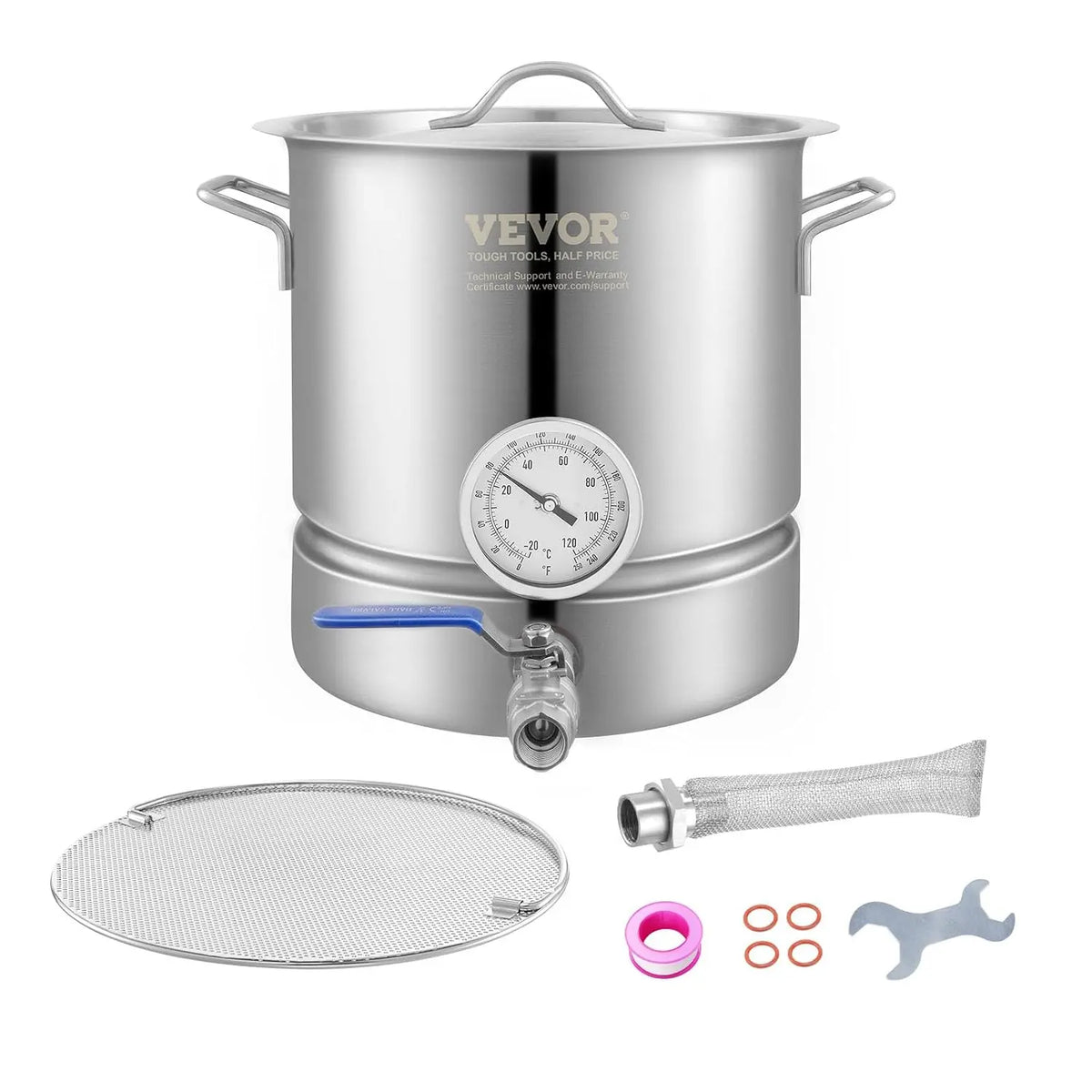 VEVOR Cuve de Brassage 19 L en Acier Inoxydable Cuve Fermentation Bière Fond de Pot à Trois Couches Kit – 280 x 290 mm, argenté