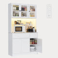 Xbro Buffet de Cuisine Haut 180cm avec Éclairage LED et Prise Électrique – 100 x38,5 x180 cm, gris/blanc