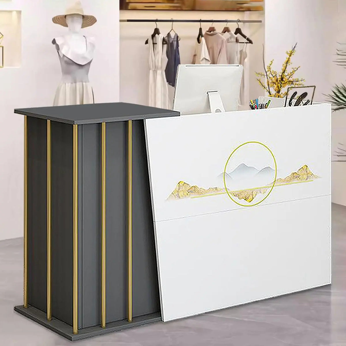 Comptoir Caisse Magasin avec Tiroir Verrouillable Comptoir Accueil Professionnel – gris