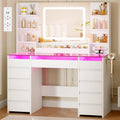 BEWISHOME Coiffeuse avec Miroir LED et Éclairage RGB – gris/beige/blanc