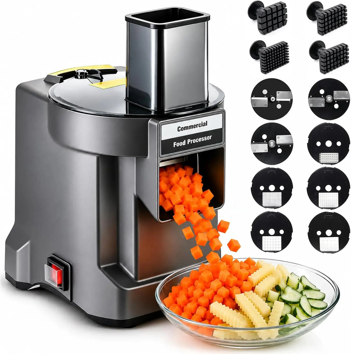 Coupe-légumes électrique 8 en 1 - 100 W - Avec 8 disques à découper - Pour couper – gris/noir