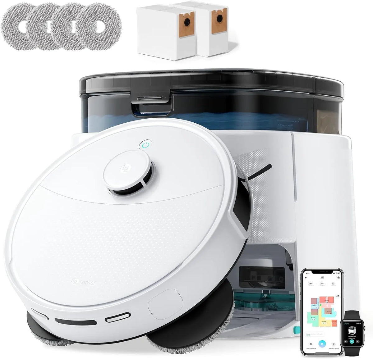 Lefant M3 Ultra Robot aspirateur avec Fonction d'essuyage – 3,2 l, 2,4 GHz / 5 GHz, gris/noir