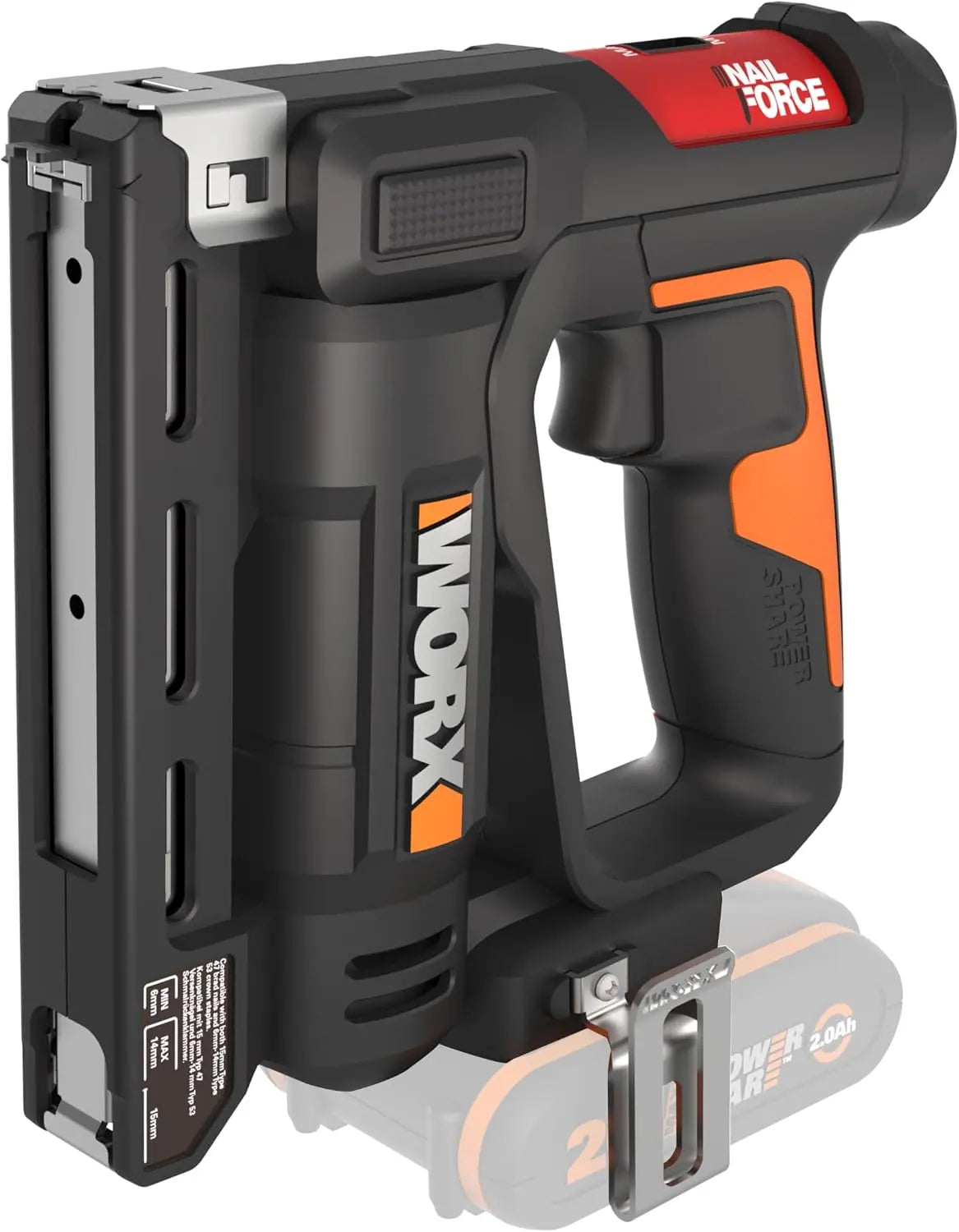 WORX Agrafeuse-Cloueuse sans fil 20V WX843.9 – 2,0 Ah, gris/noir