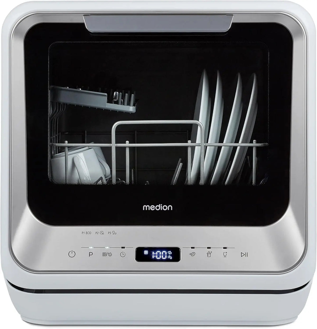 MEDION Mini lave-vaisselle DWT20 lave-vaisselle de table – 2 couverts, gris/noir