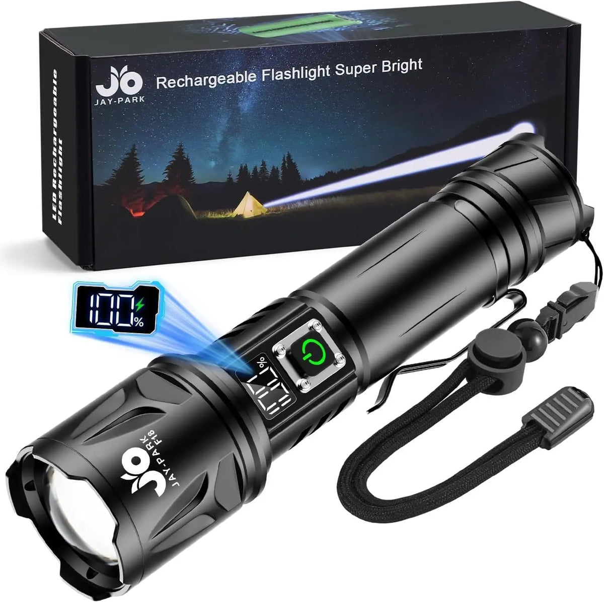 JAY-PARK Lampe Torche LED 1000000 Lumens – 5000 mAh, gris/noir
