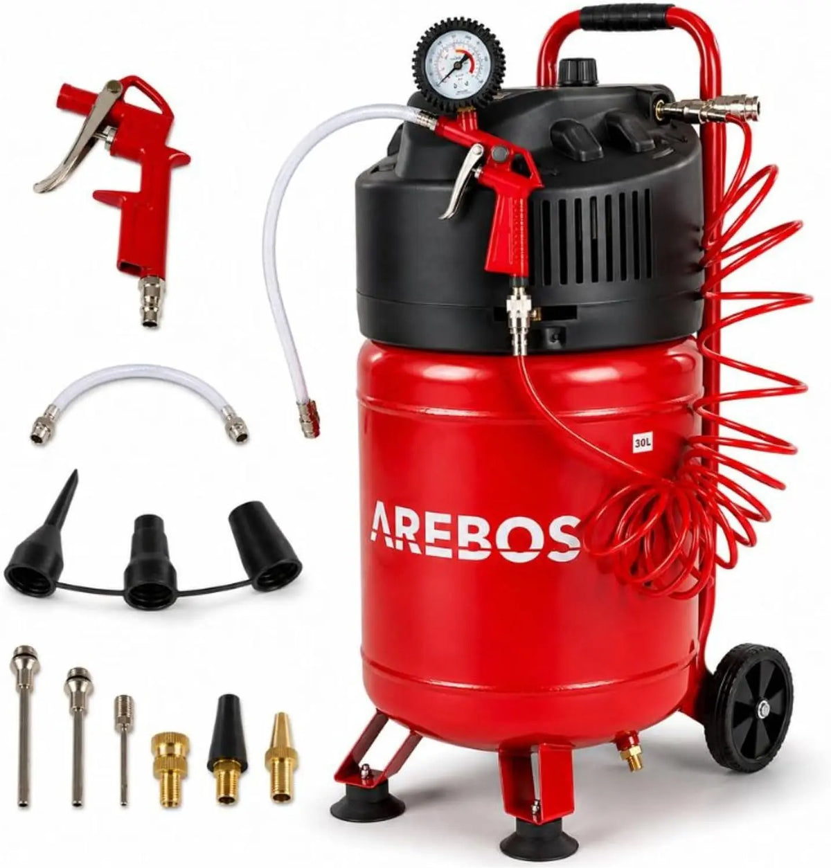 Arebos 6L Compresseur d'air 1200W – rouge/gris/noir