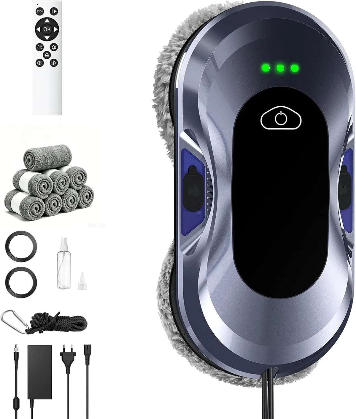 Robot Lave Vitres 2026 Version Améliorée – W22D, 500 mAh, gris/noir/bleu