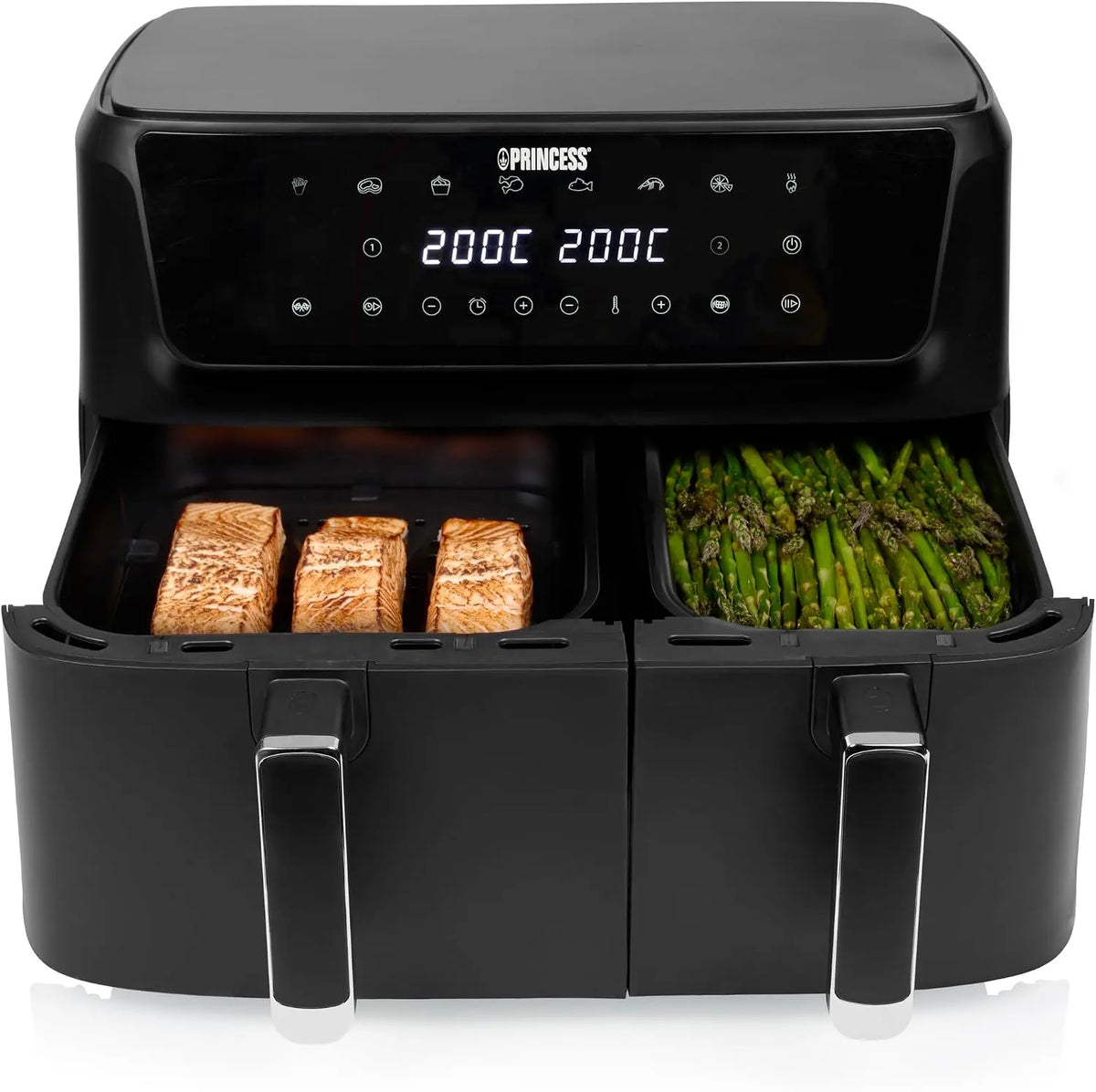 Princess Friteuse à Air Double Panier avec Panneau Numérique – 2700 W, 11 L / 6,5 L, noir/gris