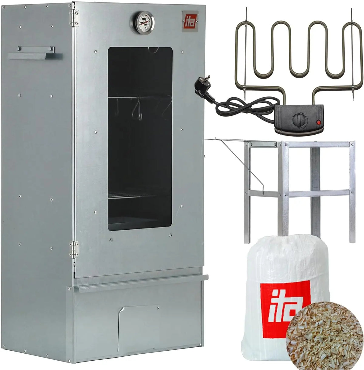 ITA Fumoir Électrique 7000 - Ensemble Smoker avec Chauffage – gris