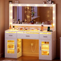 TEENFON Coiffeuse avec Grand Miroir LED Et Éclairage RGB – blanc