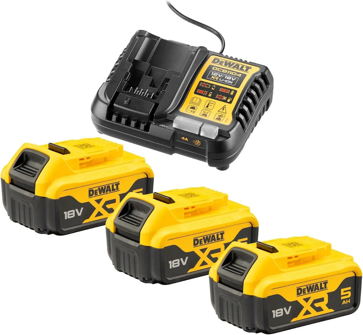 DEWALT - Kit de Démarrage 3 Batteries XR 18 V 5Ah Plus Chargeur – DCB1104P3-QW, gris/jaune