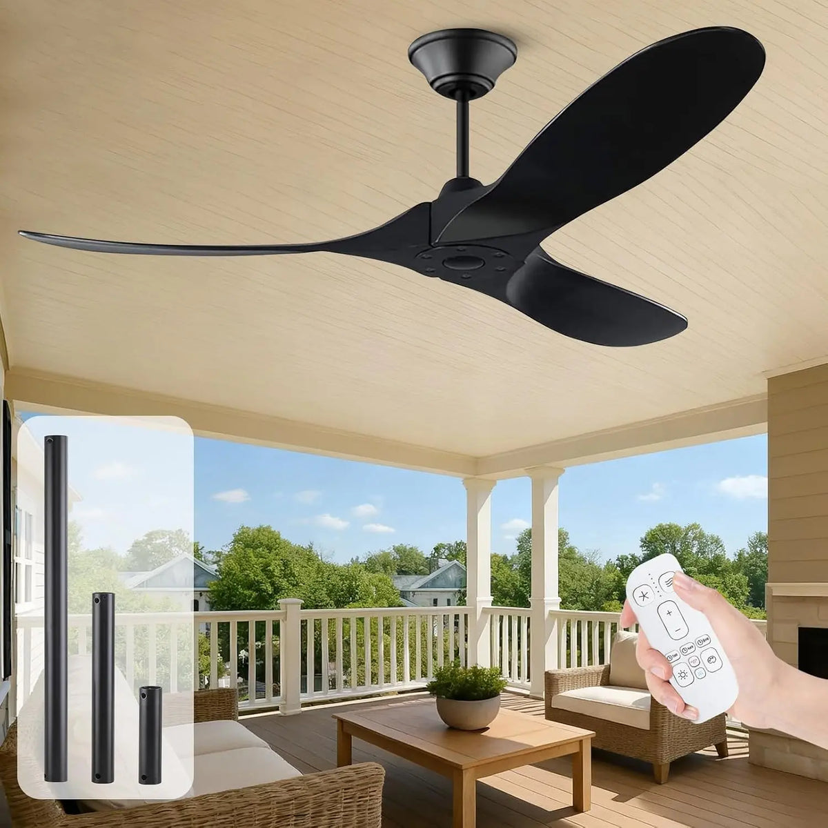 Ventilateur de Plafond Noir 152cm en Bois - Sans Lumière